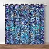 Jekeno Hippie Bohemian Mandala Blackout Curtains - Indian Gypsy Abstract Flower Floral Texture Print Drapes Decor Bedroom Living Room Darkening Grommet Window Treatments 2 Panels Set, Blue 52'X84'