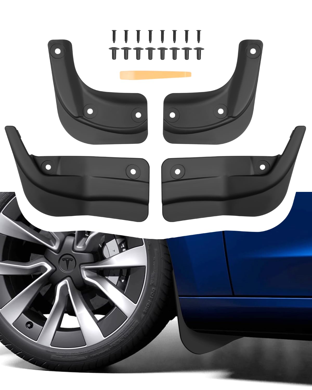[4 Piezas] Guardabarros para Tesla Model 3 2024 2025, Model 3 Highland Protectores de Guardabarros Delantero y Trasero, Accesorios Mud Flaps con Tornillos de Montaje, No Necesita Taladrar