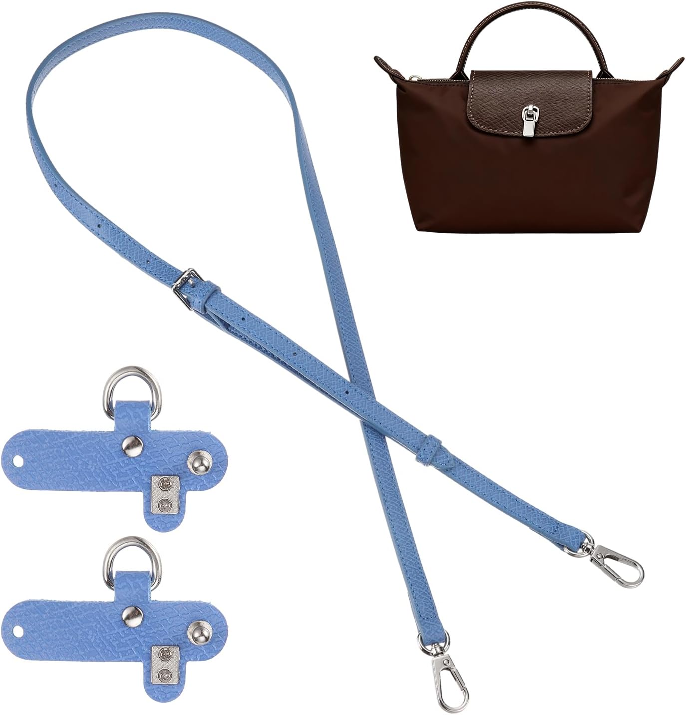 sourcing map Purse Straps Replacement, Adjustable Leather Crossbody Handbag Shoulder Strap Conversion Kit for Mini Pouch, Tote Bag, Handcrafted Bag Accessories (Light Blue)