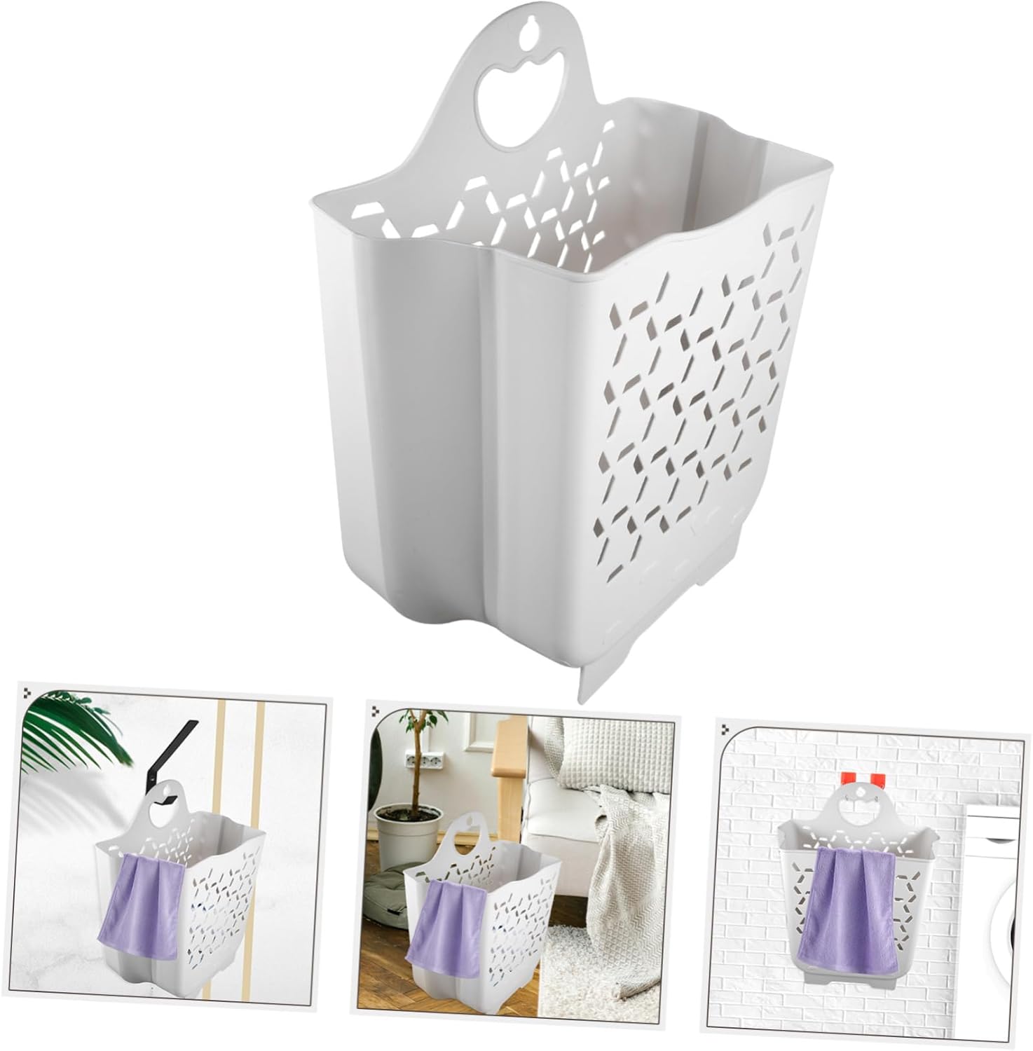 Healifty Wall Mounted Laundry Basket Space Saving Laundry Hamper with Hollow Design for Dry Clothes Medium White Clothes Basket for Bedroom Bathroom and Blankets Storage