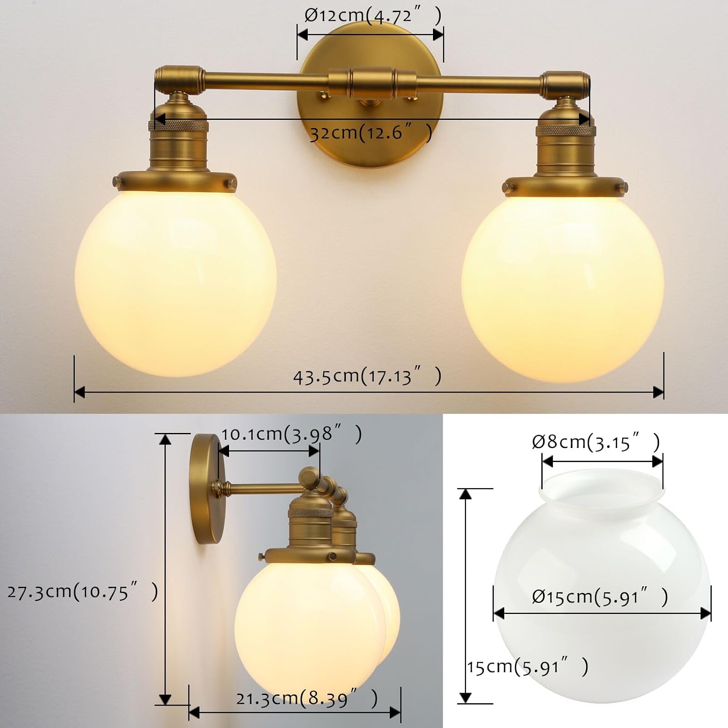 Pathson Milk White 2-Light Wall Sconces, Hardwired Bathroom Sconces for Mirror, Globe Glass Wall Vanity Lights Vintage Wall Sconce Lamp for Living Room Bedroom Farmhouse Lighting
