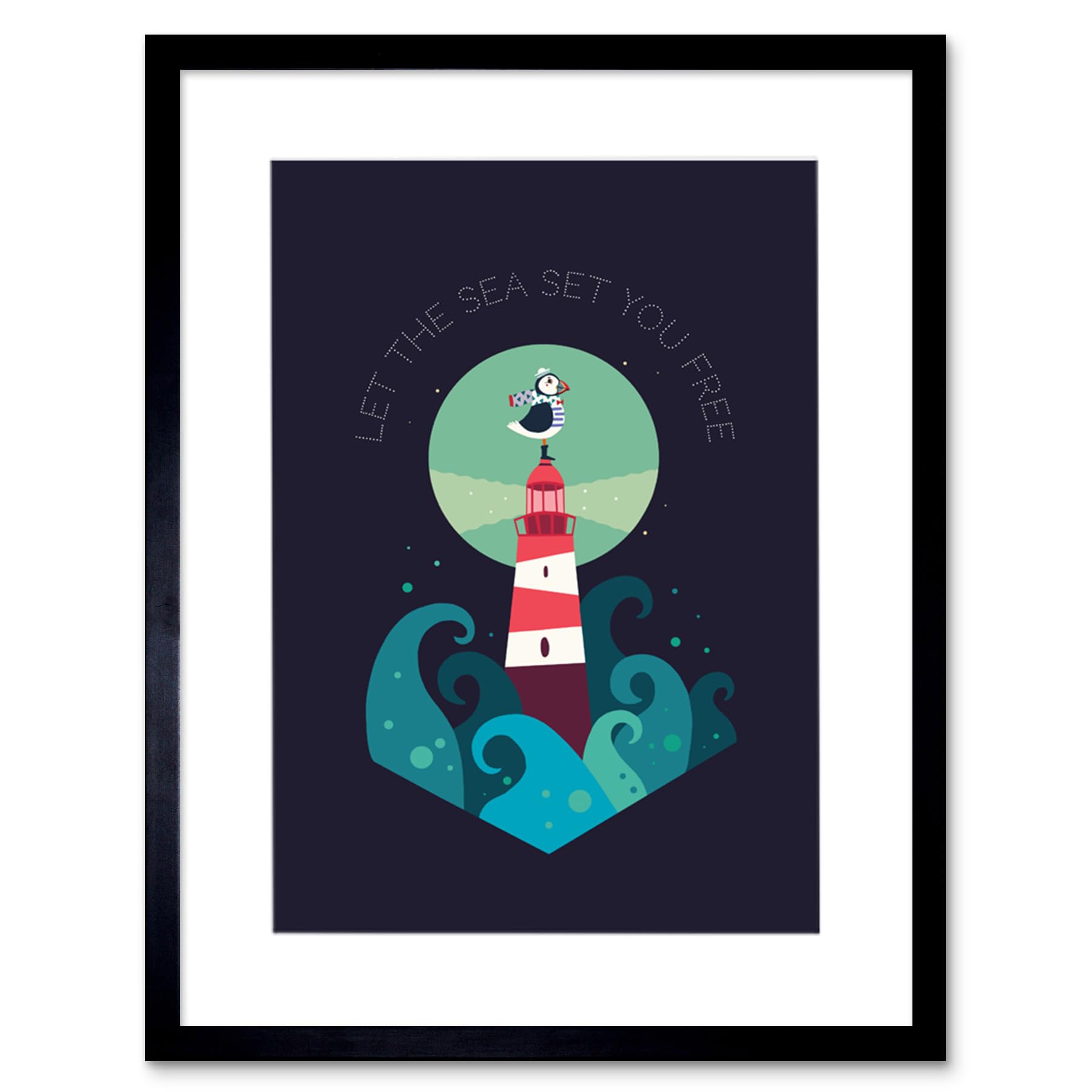 Wee Blue Coo Lighthouse Sea Free Framed Wall Art Print