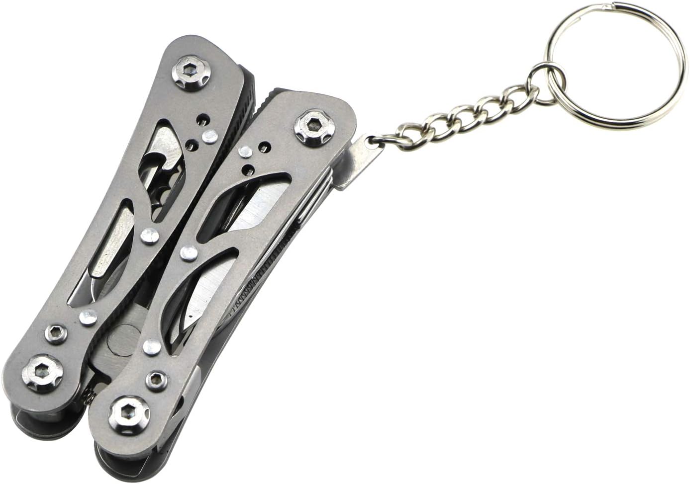 Mini Multitool Outdoor Small Pliers,Pocket Multitool Mini Pliers With Knife,Smart Plier,Bottle Opener,Double-sided polishing multools,15 In 1 Stainless Steel Accessible Tools(Grey)