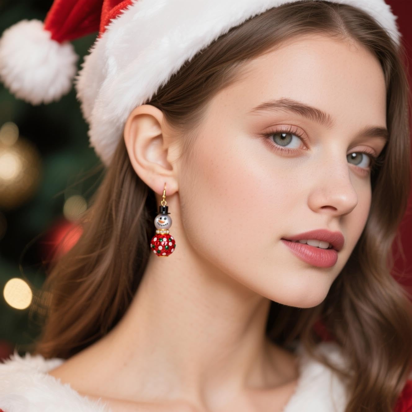 Snowman Earrings for Women Dainty Crystal Snowman Dangle Earrings Red Green Christmas Pearl Earrings Christmas Holiday Jewelry Gifts Costume Accessories - Image 5