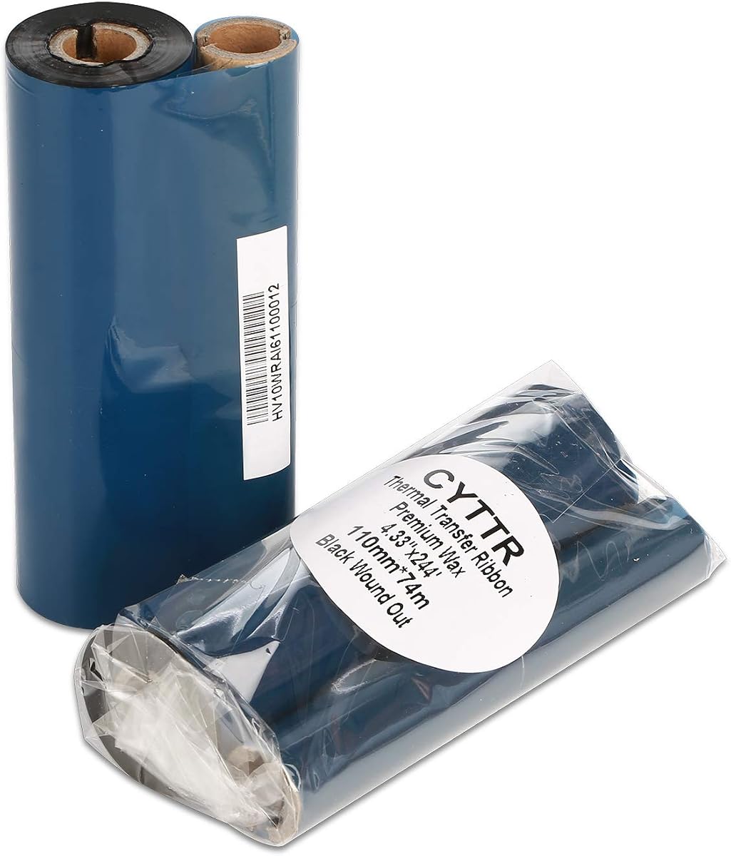 4.33" x 244' Thermal Transfer Ribbon - 1 Roll. Resin Enhanced Wax 1/2 Inch Core Ink Out for Zebra Eltron Datamax Zebra GC420t GK420t GX420t TLP2442 TLP2844