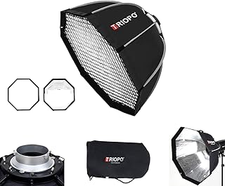 Triopo Softbox 25.6in/65cm Octagon Soft Boxes com grade Honeycomb, liberação rápida Bowen Mount guarda-chuva Softbox modificador difusor de luz para Bowen Mount Monolight (K2-65)