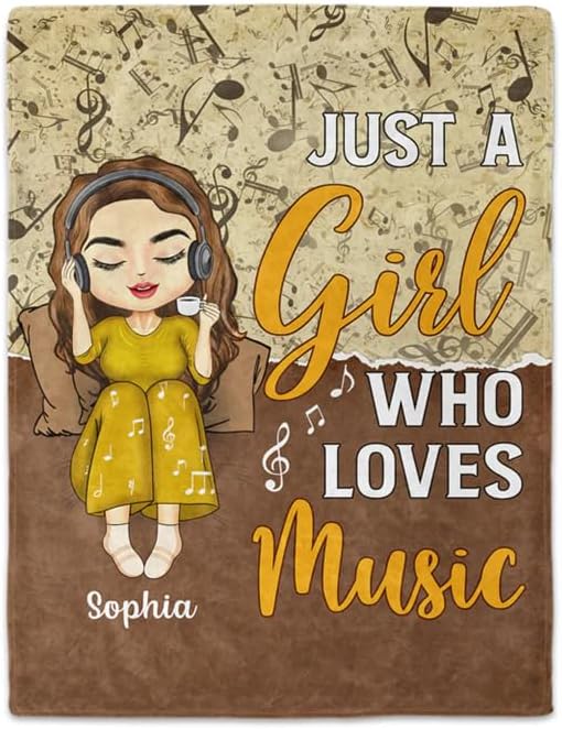 Just A Girl Who Loves Music - Gift For Yourself - Personalized Custom Fleece Blanket For Living Room Bedroom Bed Sofa Picnic Cover Decor