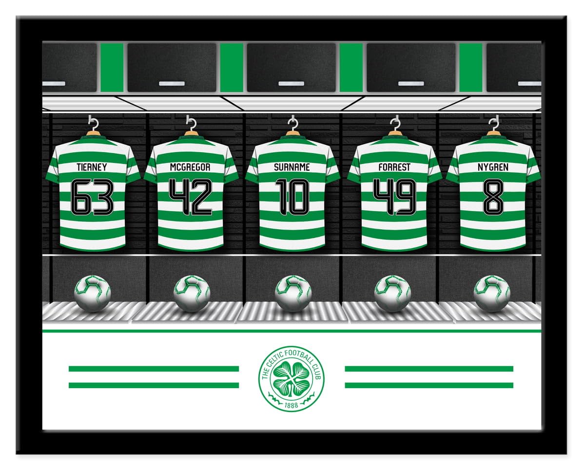 Personalised Dressing Room Photo Framed Print for Celtic supporters, large 14x11 black frame, officially licensed