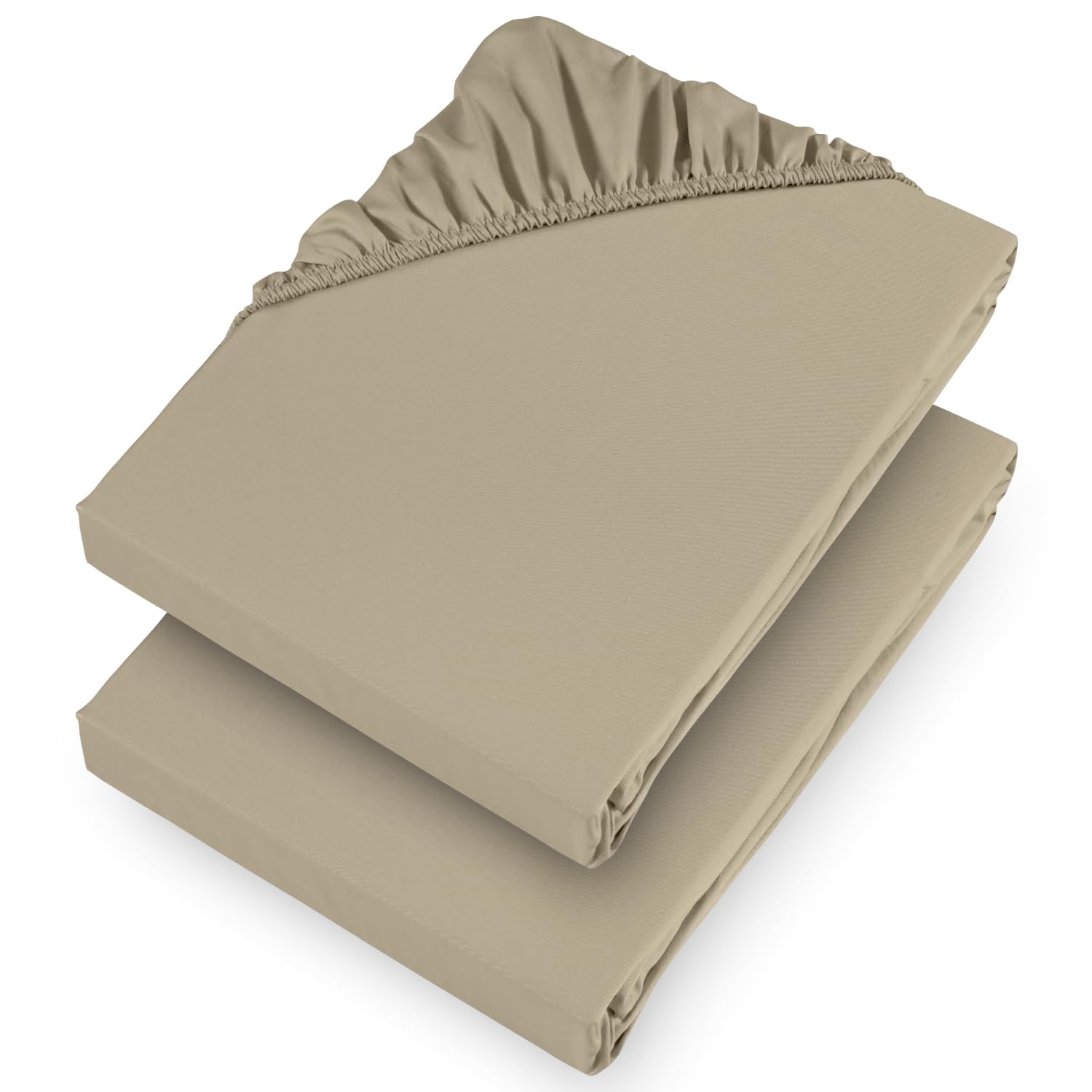 Aspire Homeware Double Fitted Sheet 2 Pack 25 Cm Deep Pocket 10 Inch Beige Bed Sheet - Soft & Breathable Fitted Bedsheet Brushed Microfiber Shrinkage and Fade Resistant Bottom Sheet — image 1