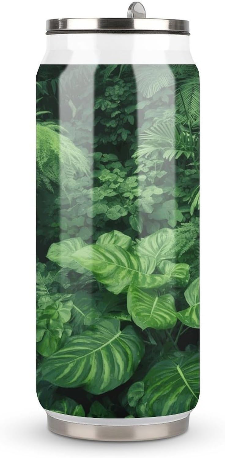 Stainless Steel Cups Densely Growing Green Plants Printed Coke Cup Stainless Steel Insulated Cups with Lid And Straw