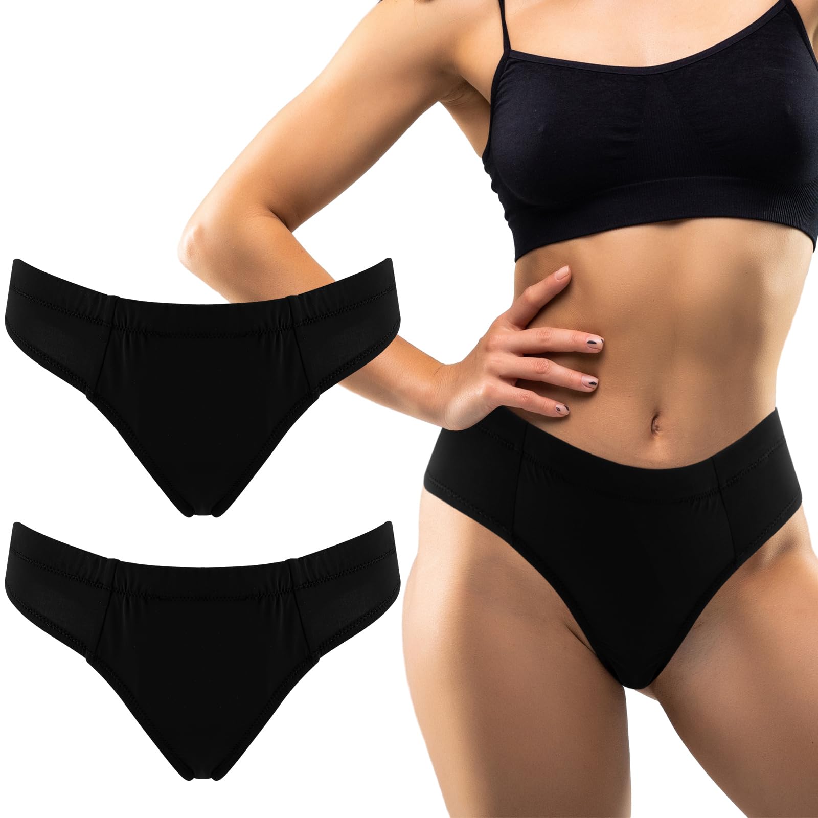 Cutecrop 2 Pcs Tucking Gaff Panties Thick Strap Series, Black, M, 87% Nylon 13% Spandex