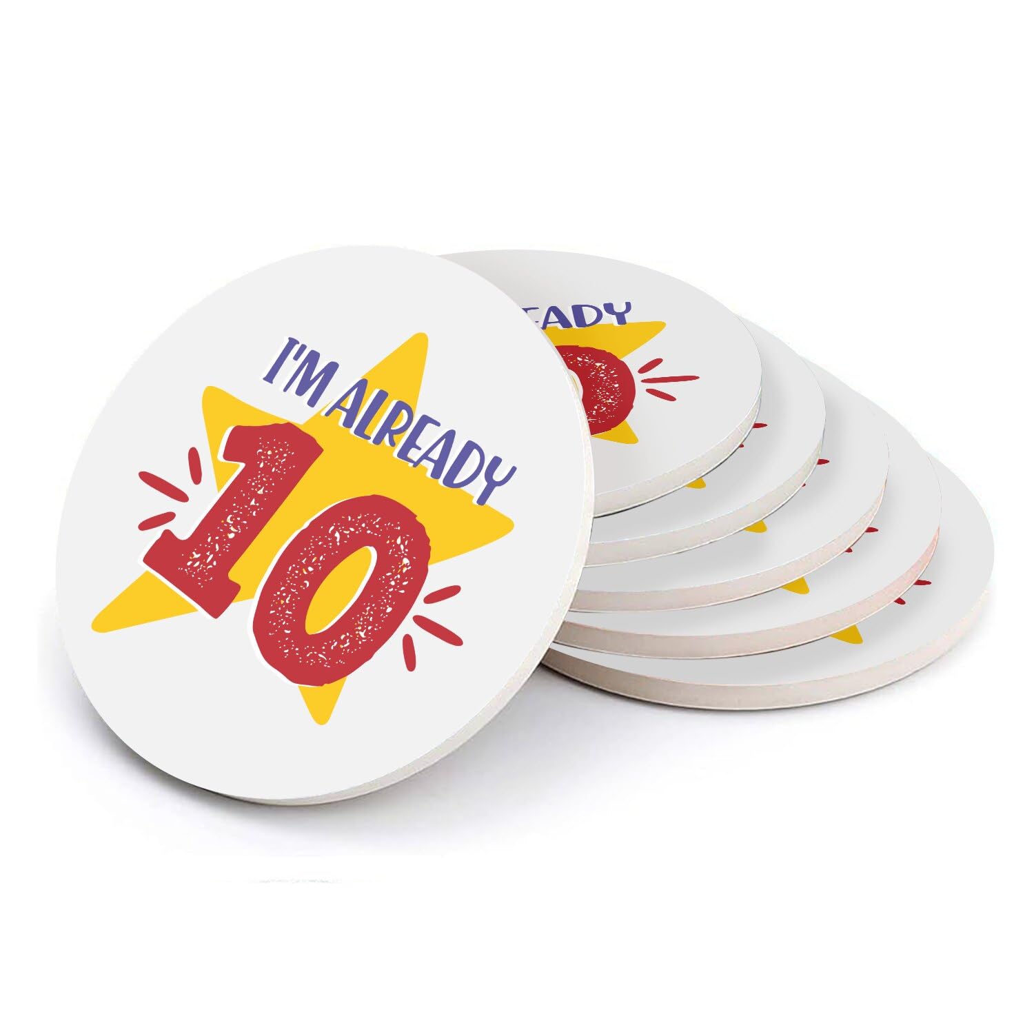 Sous-verres ronds en céramique cadeau anniversaire 10 ans motif étoile pour décoration table