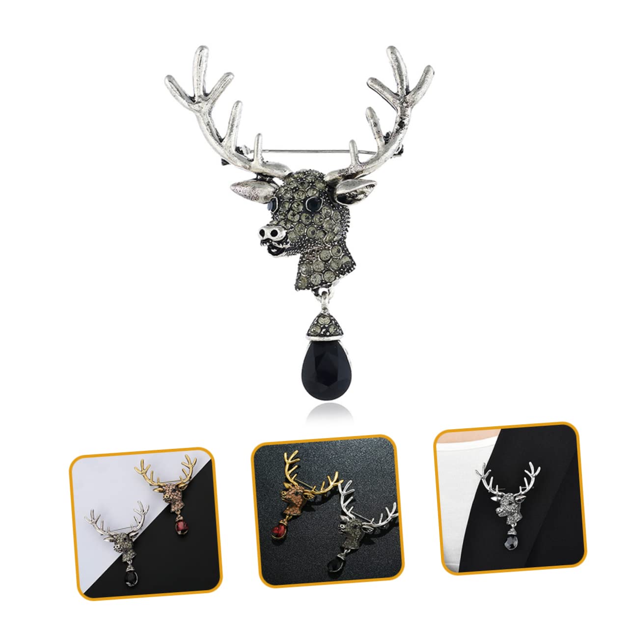 Broche con Cabeza de Diamante de imitación pequeño, Adorno de Traje de Navidad para Fiestas y Ropa, Estilo Retro.