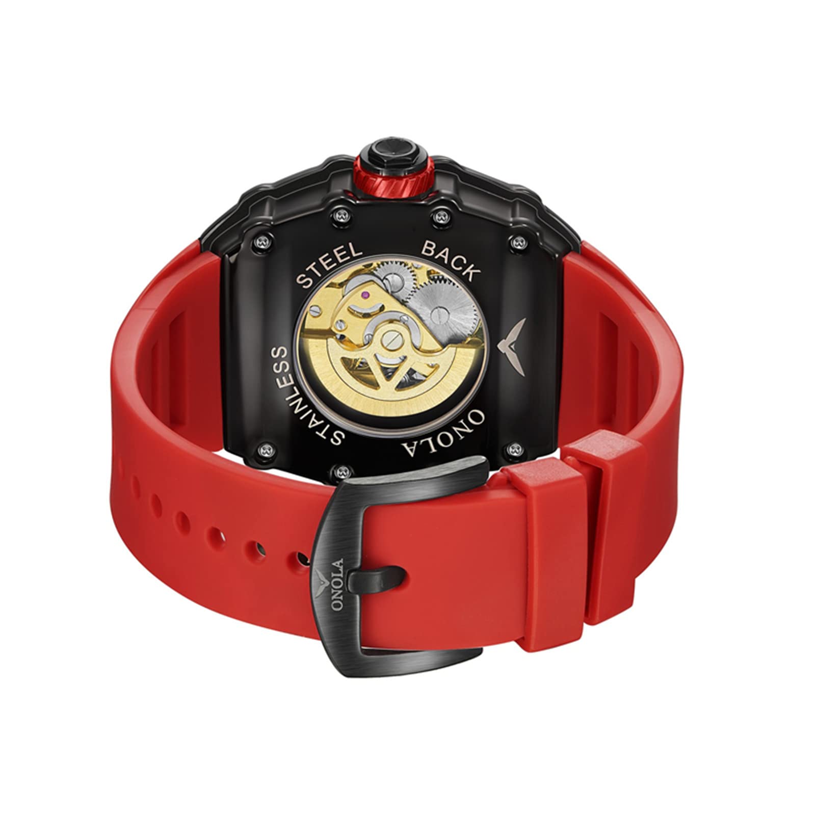 FORSINING Tonneau-Form, mechanisch, automatisch, großes Zifferblatt, modisch, Business-Uhr, Silikonarmband