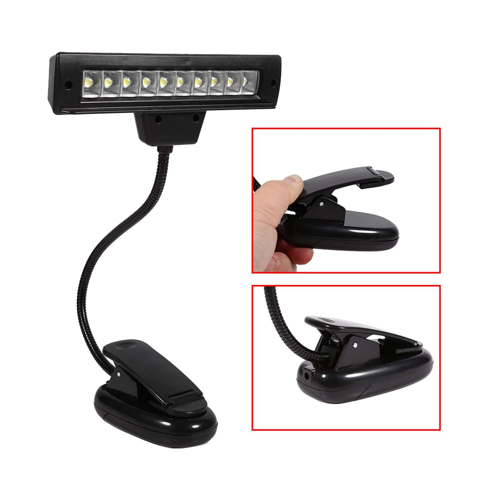 Lampe rechargeable à 10 LED pour pupitre, LED Lumineuse Lampe Piano Clipsable pliable à clipser avec Câble USB-C pour Pupitre Partition et Lecture Livre 110V ~ 220V(1#)