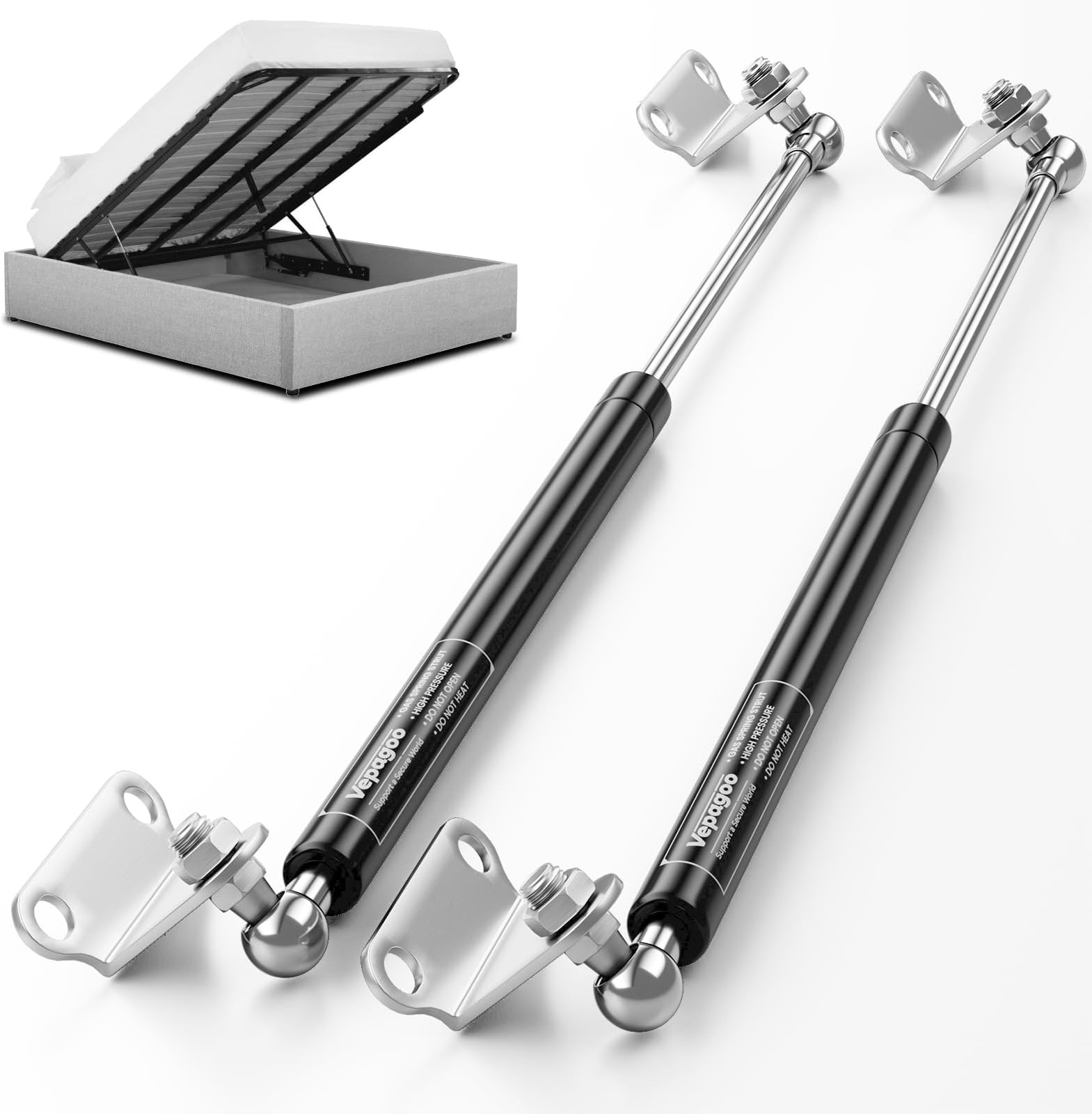 Vepagoo Gas Struts 20 Inch 45Lb/200N for Heavy Lid with Mounting Brackets, Gas Shock Lift Supports Heavy Duty, RV Bed Lift Kit Door (Fit 35lb-50lb Lid), 2pcs (1pair)
