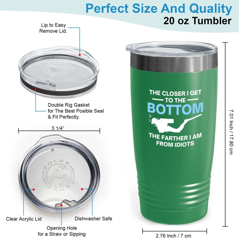 Scuba Diving Tumbler 20oz Green -Closer Bottom - Scuba Diver Instructor Snorkeler Free Diving Swimmer