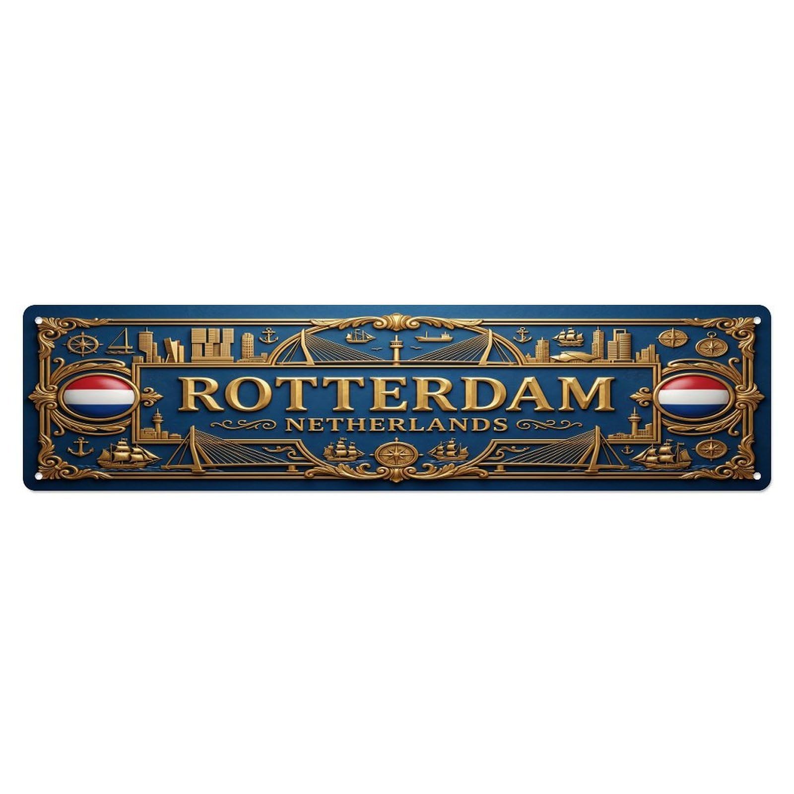Vintage Rotterdam Netherlands Flag Pattern Metal Tin Sign