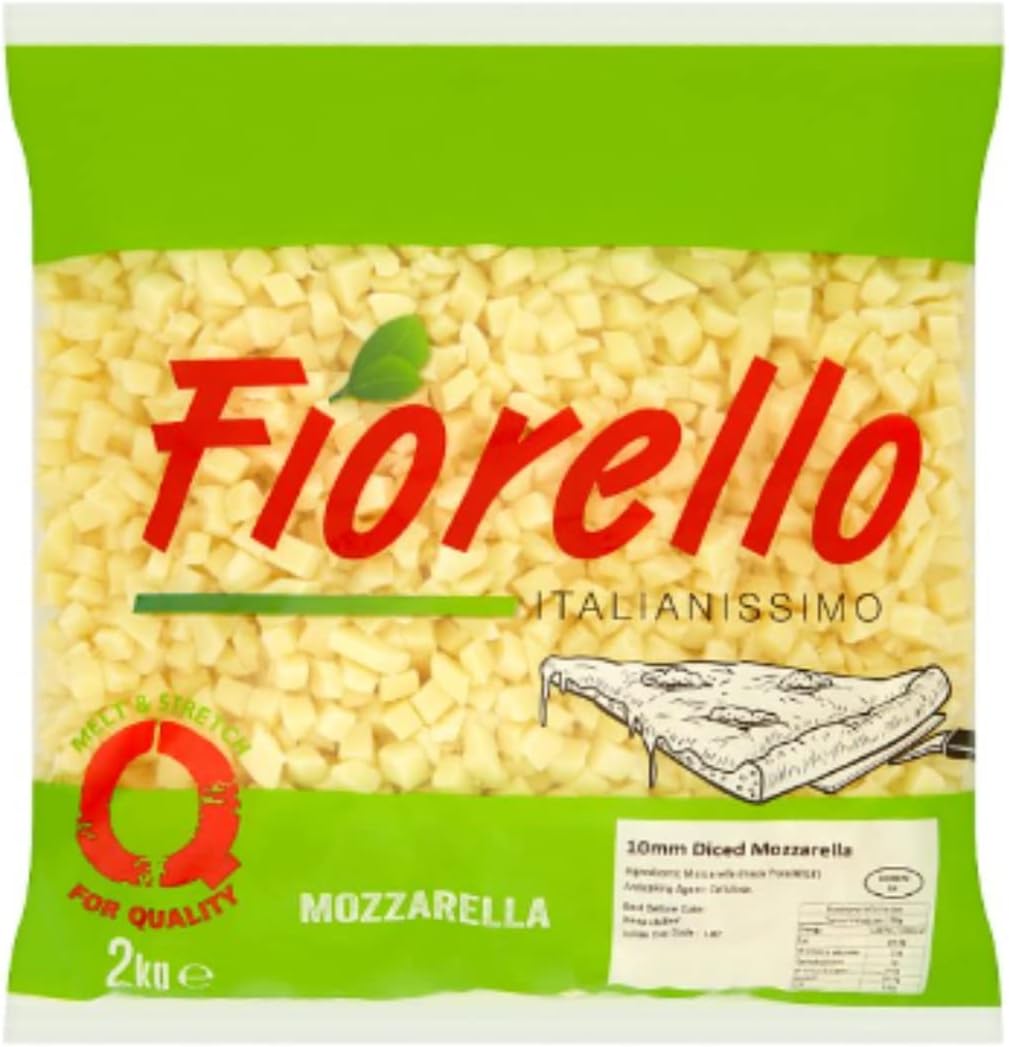 Fiorello Italianissimo Mozzarella 10mm Diced 2kg (Pack of 6) – Professional Pizza Mozzarella Cubes, Even Melt & Coverage, Catering & Foodservice Bulk Pack