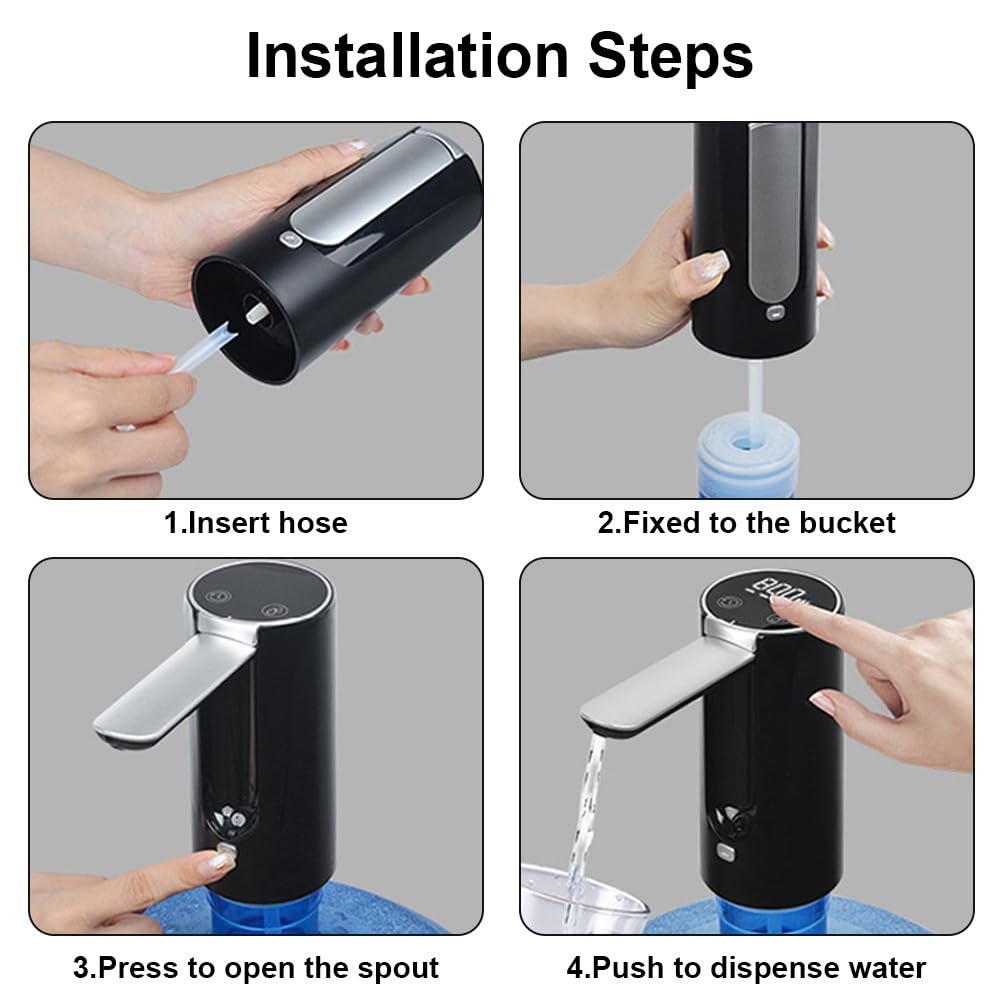Automatischer Wasserspender, Trinkwasserpumpe, Tragbare Wasserflaschen Pumpe, Typ C mit LED Touchscreen für Home Kitchen Office Camping