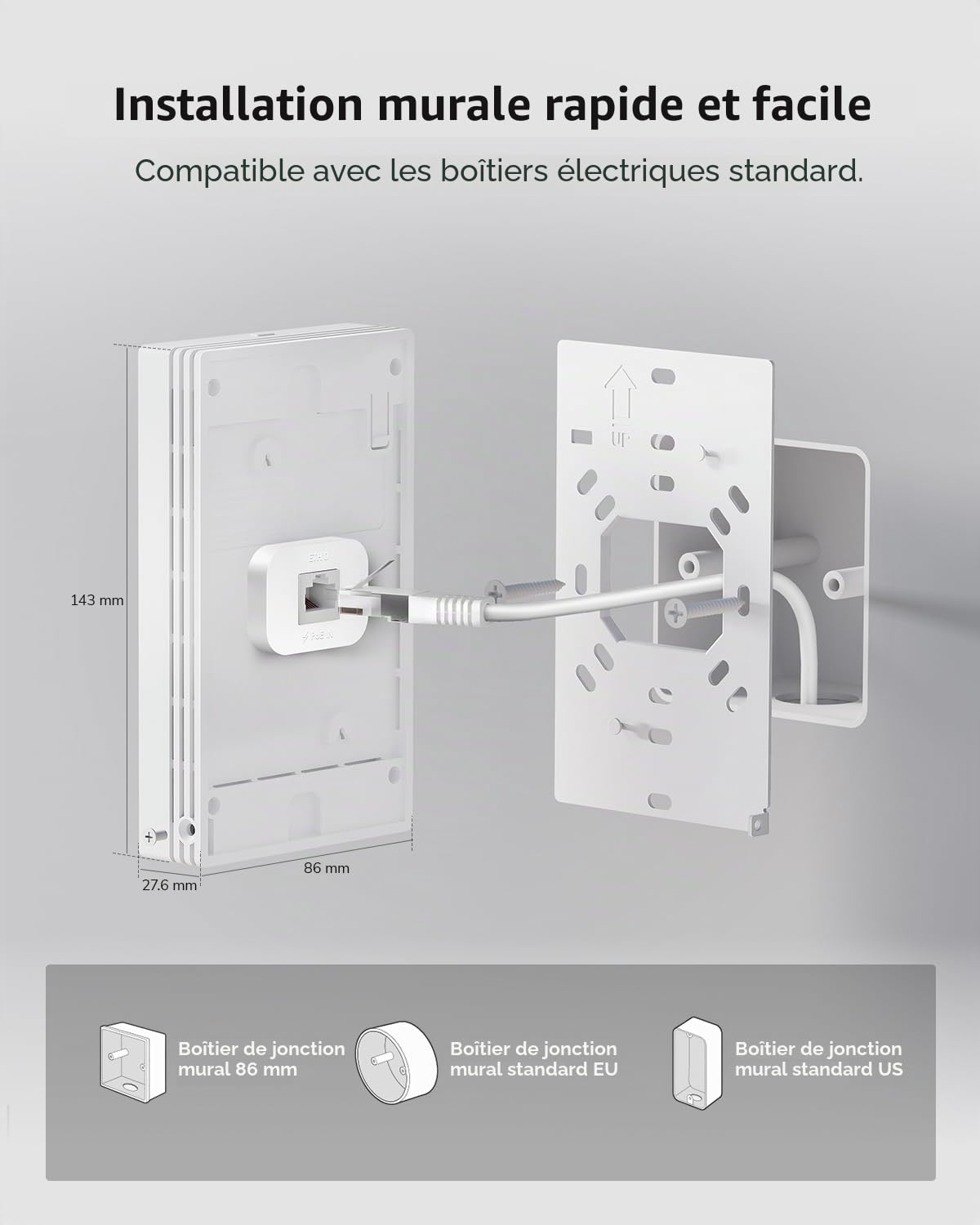 Cudy AP3000 Wall WiFi 6 AX3000 Point d'accès mural sans fil Gigabit Prise en charge OFDMA, MU-MIMO, alimentation PoE, contrôle par application Cudy ou configuration Web