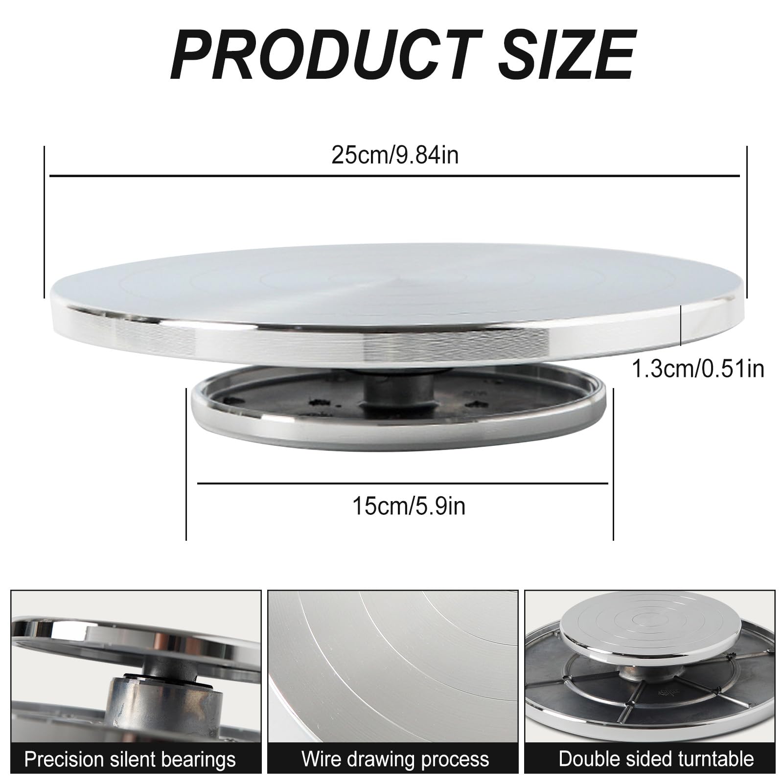 Torno de Alfarero, Plato Giratorio de Aluminio de 25 cm para Alfarería Y Modelado En Arcilla, Plato Giratorio Cerámico de Doble Cara, Giratorio 360°, para Cerámica Y Figuras de Arcilla