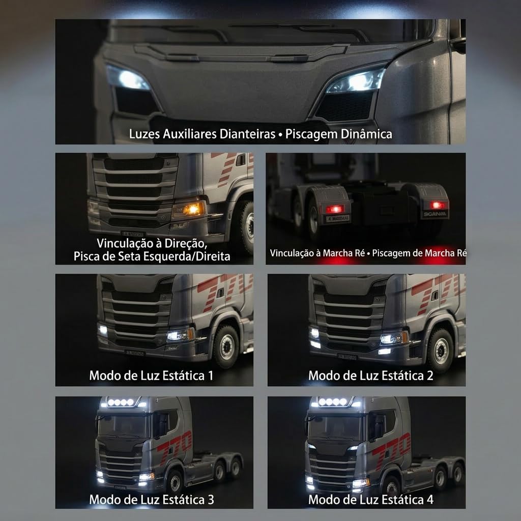 Caminhão Scania 770s V8 Cinza Realista Metal Escala 1:18 Truck com
