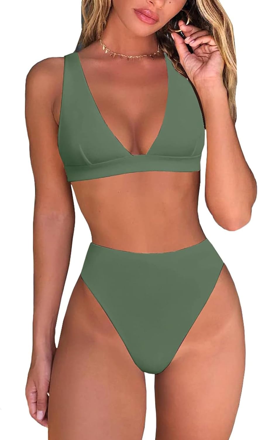 Bikini Donna Vita Alta Perizoma Sexy - Top Profondo A V, Due Pezzi Brasiliano - Foto 7