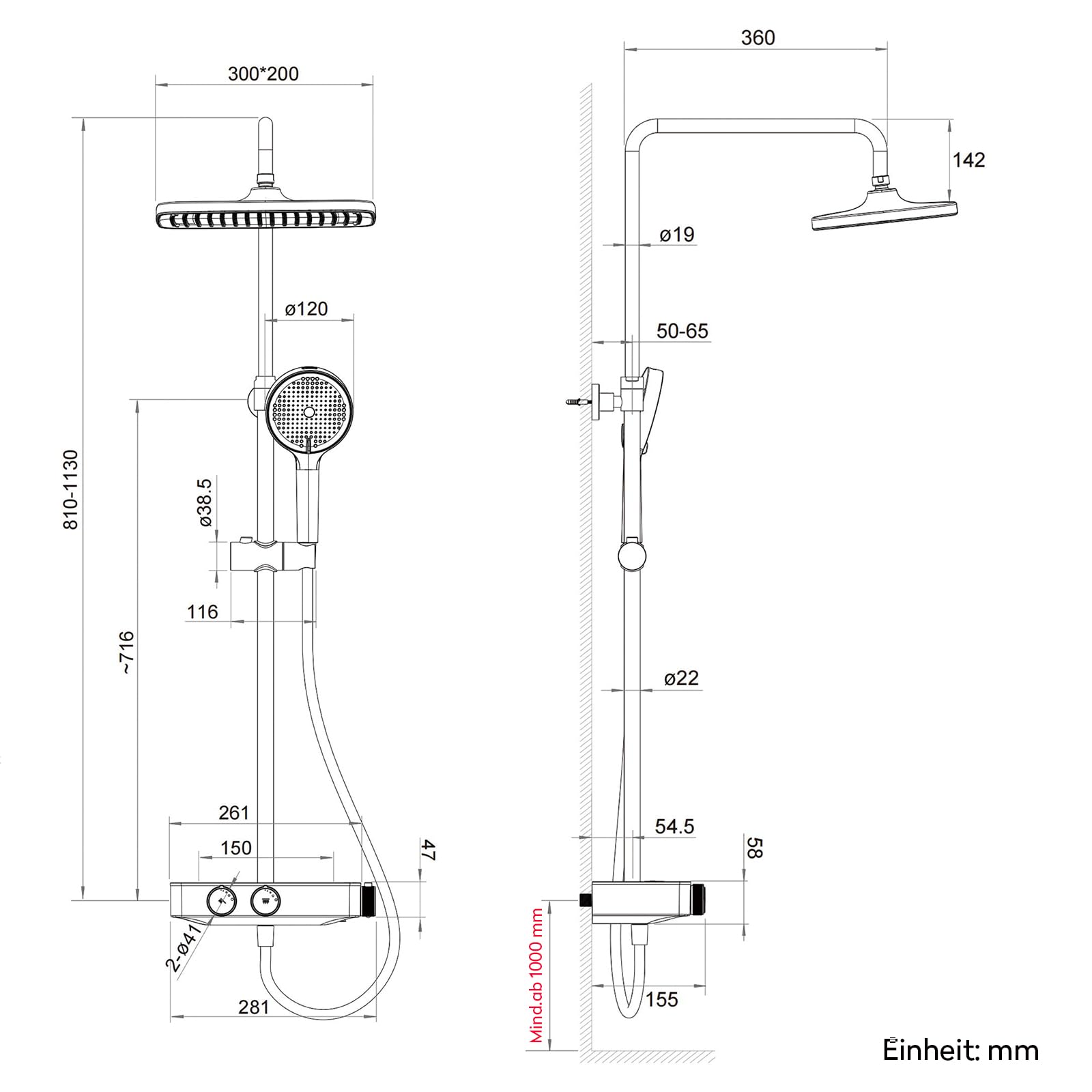 HANLIAN Duschsystem mit Thermostat, Duscharmatur Komplettset mit Sicherheitsverriegelung, Regendusche mit Armatur, Duschamaturenset Regendusche mit Anhebbarer Brausestange (Stil L38, Chrom)