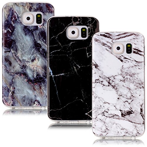 CLM Tech 3in1 Accesorios Set 3 x TPU Gel Silicona Funda Carcasa para Samsung Galaxy S6 Tapa Case Mrmol Patrn Negro Blanco Colorido Cover