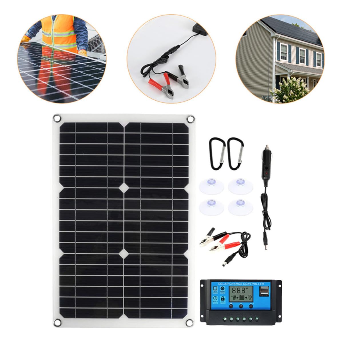 Mikikit Kit Pannello Solare Portatile da 15w Pannello Monocristallino Nero, Display Intuitivo e Resistente, per Imbarcazioni e Biciclette