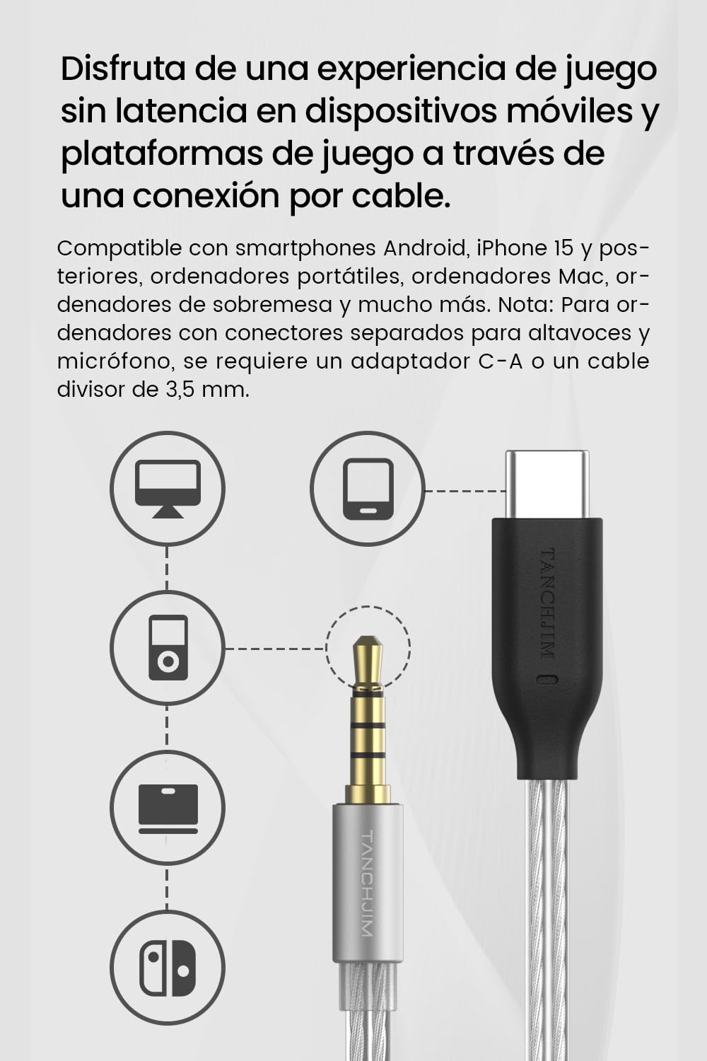 TANCHJIM Bunny Auriculares para Juegos con Driver Dinámico de Doble Cámara, IEM 1DD 0.78mm 2Pin, Monitor con Cavidad Laberíntica para Graves, HiFi Nivel de Entrada con Micrófono - Type C