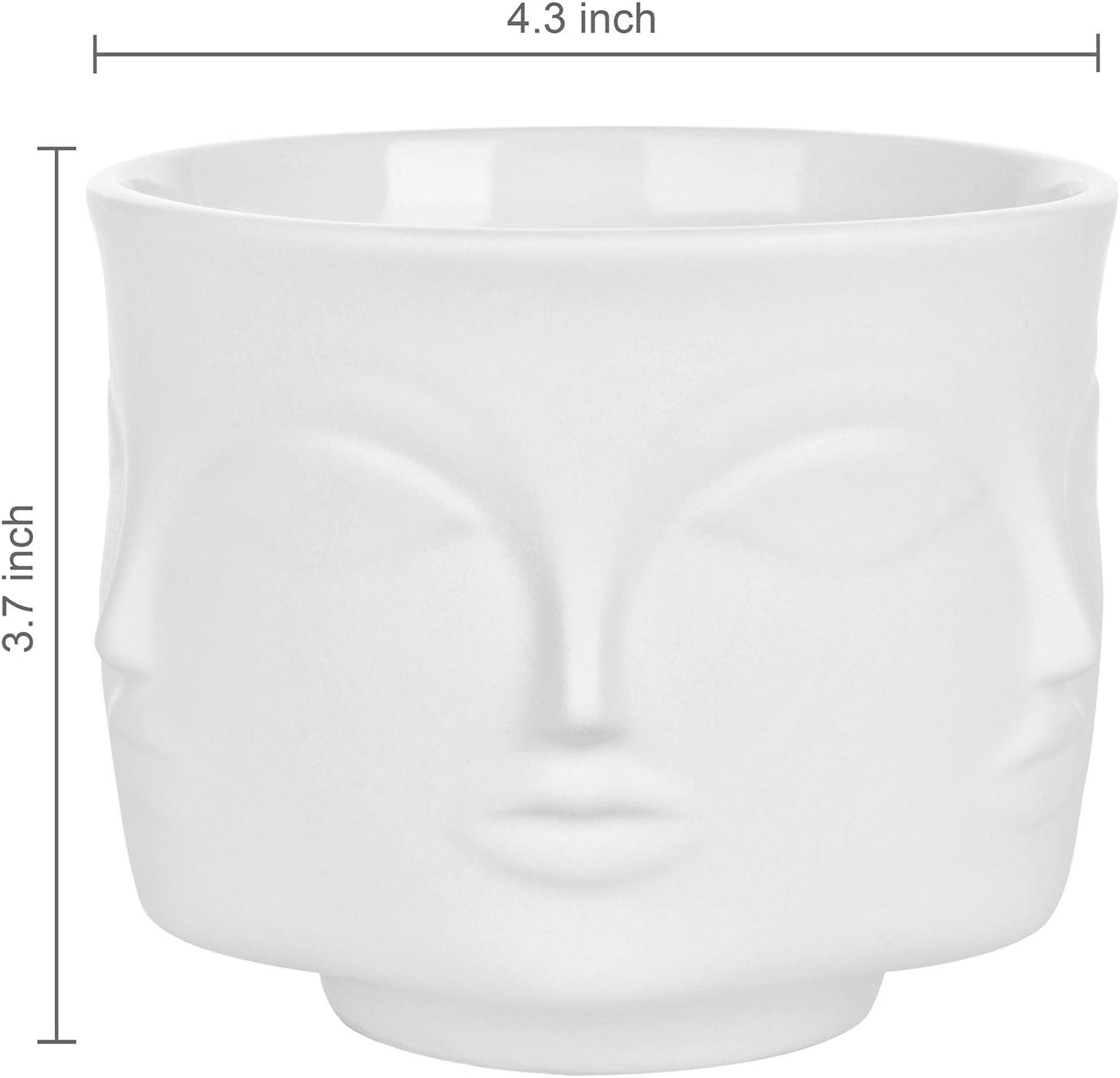 MyGift 4-Inch White Ceramic Multiple Face Shaped Vase Plant Pot, Guanyin Design Small Plants Cactus Succulent Planter