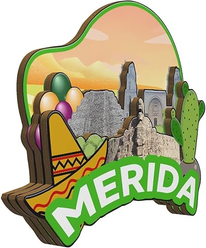 Miniatura 2 de Imán de Mérida México para nevera de madera 3D, monumentos de viaje, coleccionables, recuerdos, decoración hecha a mano -2051
