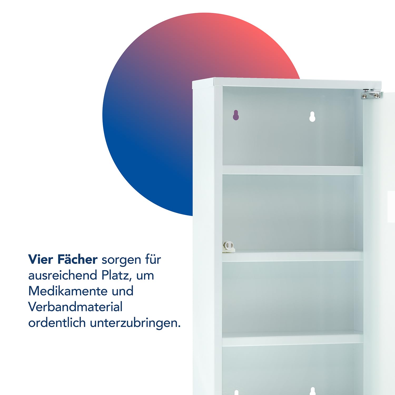 First Aid Only Medizinschrank Weiß mit 4 Fächern | Abschließbarer Apothekerschrank aus Metall zur Medikamenten Aufbewahrung | Medikamentenschrank als Hängeschrank 60 x 30 x 12 cm | P-10203 00