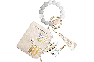 Wristlet Keychain Wallet with RFID Blocking Protection and Silicone Bead Tassel Accessory