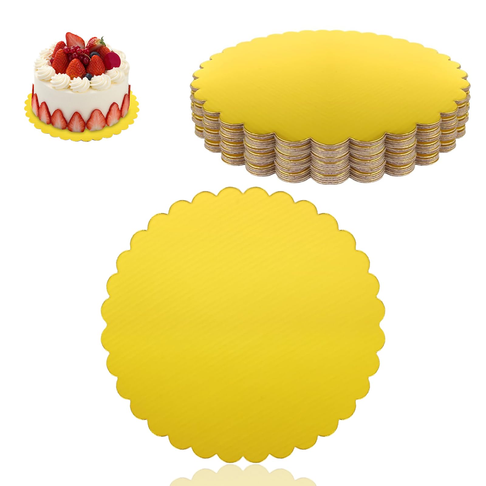 30PCS Cake Boards 12 Inch, 3mm Thick Cake Drum Board Corrugated Gold Cakes Plate for Multi-Layer Cakes Wedding Celebration Birthday Party