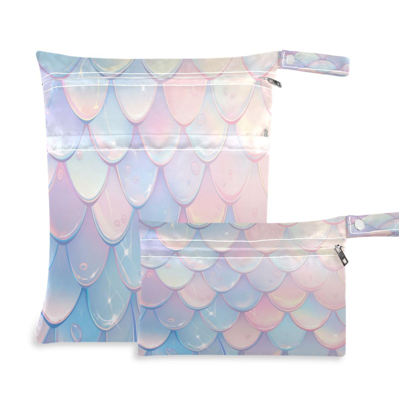 ATTX Mermaid Scales Wet Dry Bags 2-Pack - Reusable Cloth Diaper Storage for Travel, Beach & Gym | Multi-Use Waterproof Bags for Swimsuits, Baby Clothes, Sports Gear#49