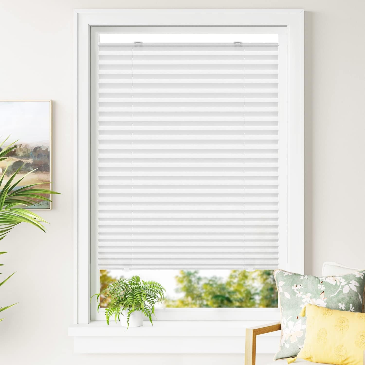 LazBlinds Tool-Free Cordless Pleated Shades with Suction Cups Light Filtering Top Down Bottom Up Pleated Blinds for Windows French Door Size 20" W X 38" H, White Non-woven White 20" W x 38" H