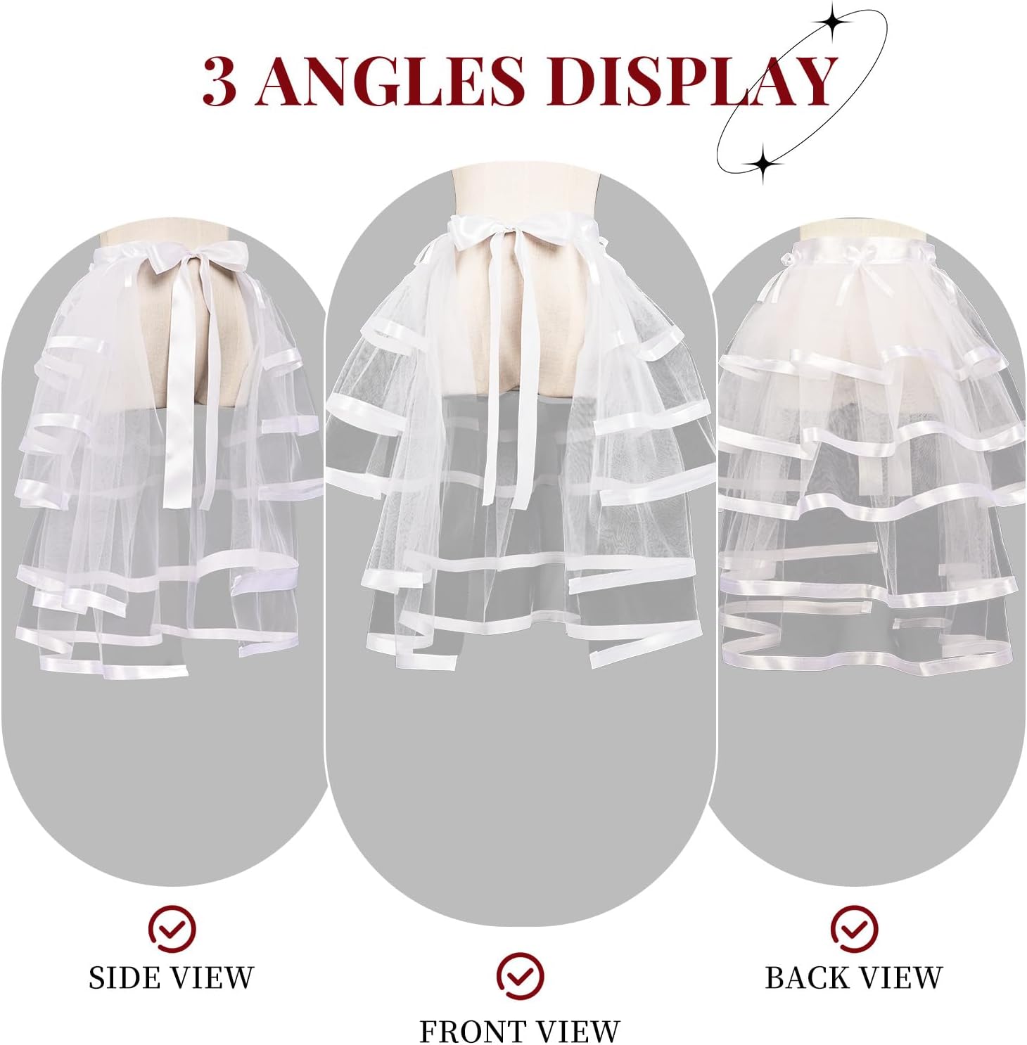 Victorian Steampunk Bustle Skirt Layered Tie on Belt Tulle Tutu Overskirt for Women