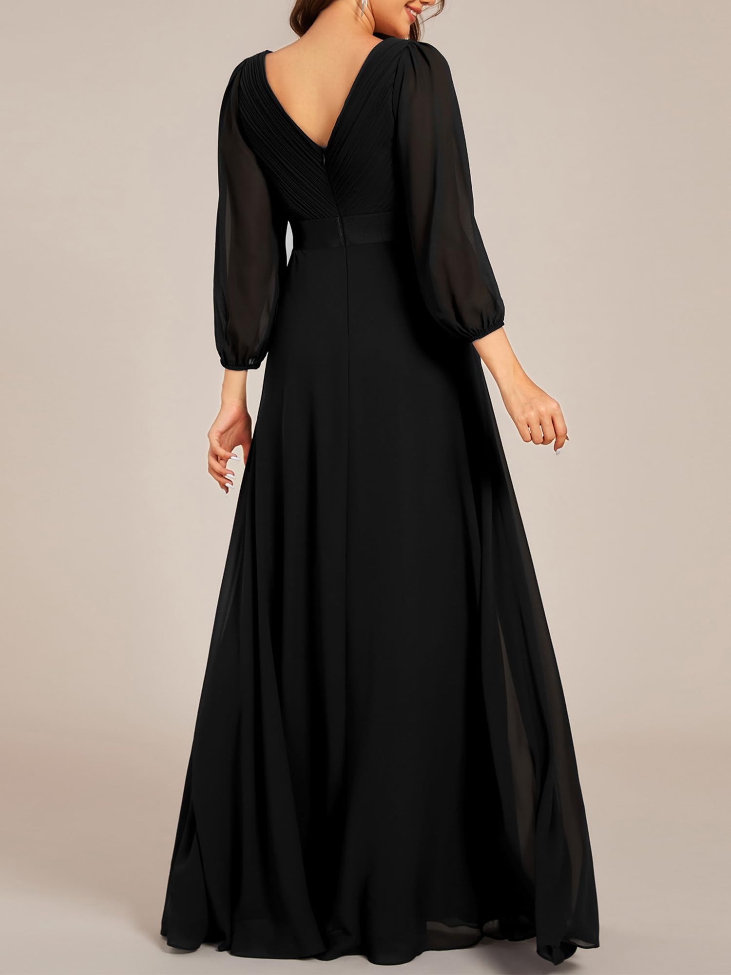 Ever-Pretty Abendkleider Elegantes Damen Für Hochzeit Lang Langarm Brautjungfernkleid Chiffon V-Ausschnitt Ballkleider EE03890