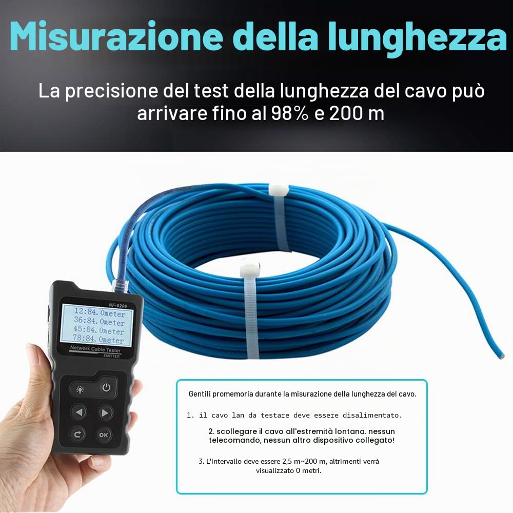 Tester NF-8209 care Tracker Strumento di rete Wiremap CAT5 CAT6 Misura della lunghezza del cavo Test PoE Funzione NCV