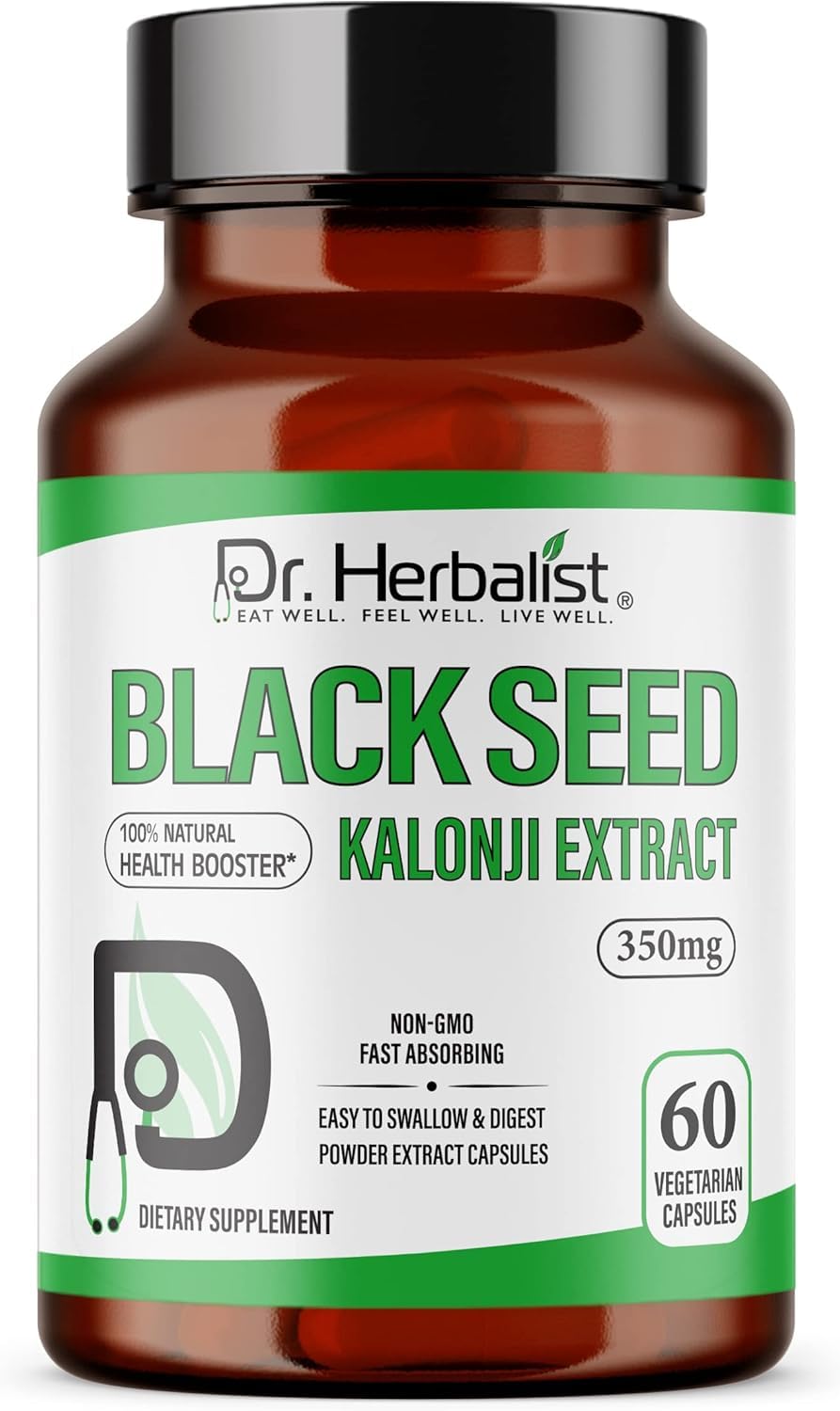 Dr. HERBALIST Black Seed Extract 350mg, Nigella Sativa Kalonji, Halal 60ct Black Seed 60 Count (Pack of 1)