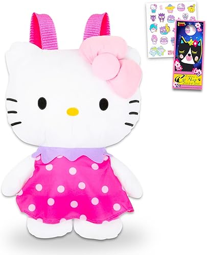 Hello Kitty Juego de mochila de felpa, paquete de regalo de peluche con correas ajustables y tatuajes de Hello Kitty y más | Mochila Hello Kitty