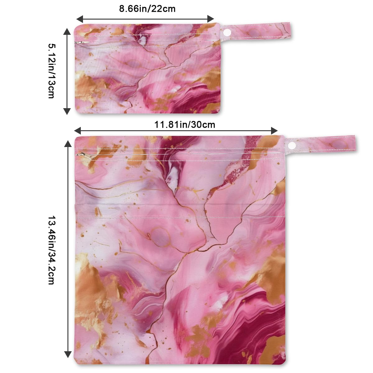 2 Pack Wet Bags for Swimsuits, Abstract Marble Waterproof Washable Dirty Clothes Bag Pink Gold Marble Wet Dry Bag with Zipper Pocket Bathing Suit Workout Bag Wet Swimsuit Bag for Travel Beach