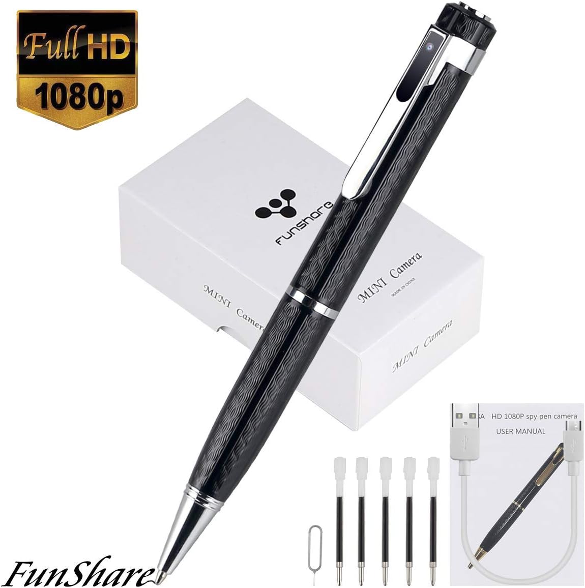 Spy Pen Camera, Hidden Camera Pen HD 1080P | One-Button Control | Motion Detection | Plug Play to PC & Mac | + Update Battery by Funshare (No Include SD Card)