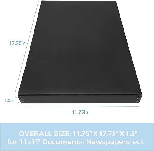 Miniatura 3 de Lineco Caja de almacenamiento de archivo de museo, 11.75 x 17.75 x 1.5 pulgadas. Diseño frontal caído. Sin ácidos con borde metálico. Organiza