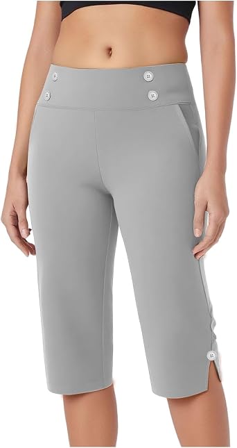 Cropped Leggings for Women Stretch Capri Pants High Waist Tights Tummy Control Hide Belly Yoga Pants with Pockets