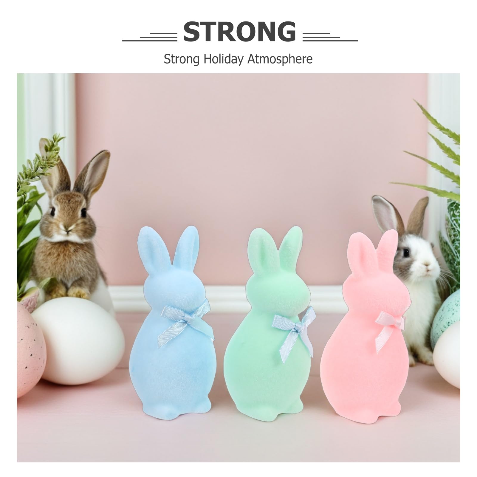 VALICLUD 5pcs Figurines de Lapins de Pâques Floqués en Écume Base Stable et Faciles à Déplacer pour Décorations de Table Printemps et Bureaux