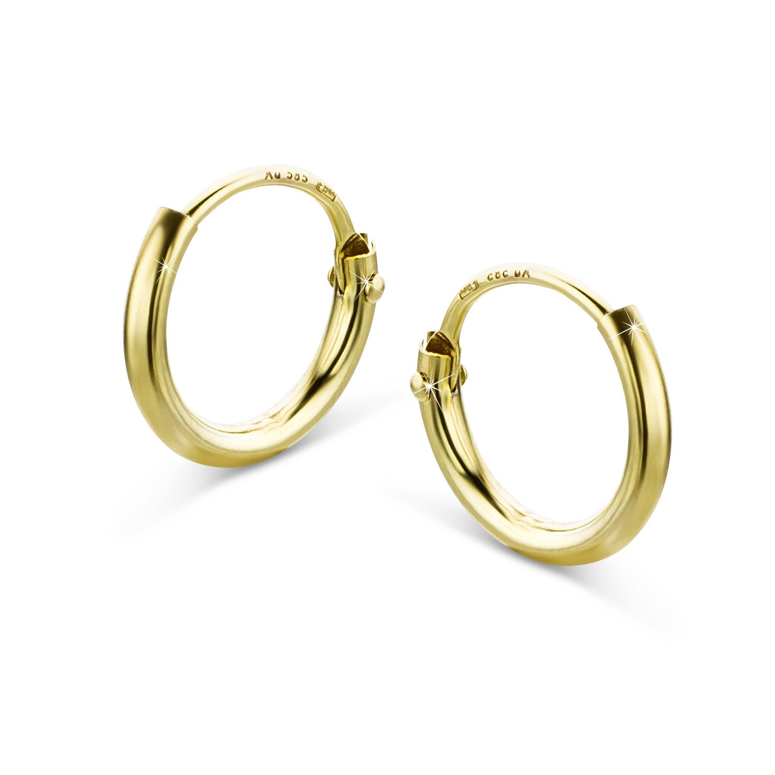 OroviPendientes Aros de Oro Amarillo Brillante - Ligeros - Oro 14KT 585 Genuino, Hipoalergénicos Pendientes de Mujer. Cierre con pasador.